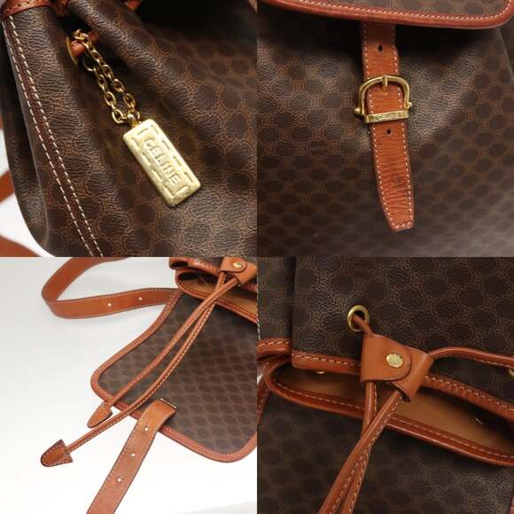 CELINE Macadam Canvas Backpack Pvc Leather Brown Gold - Picture 12 of 13